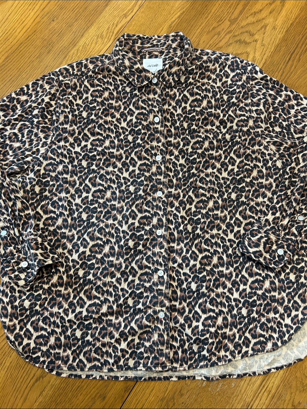 aerie Leopard Print Button-Down Shirt - Brown & Black Size Large